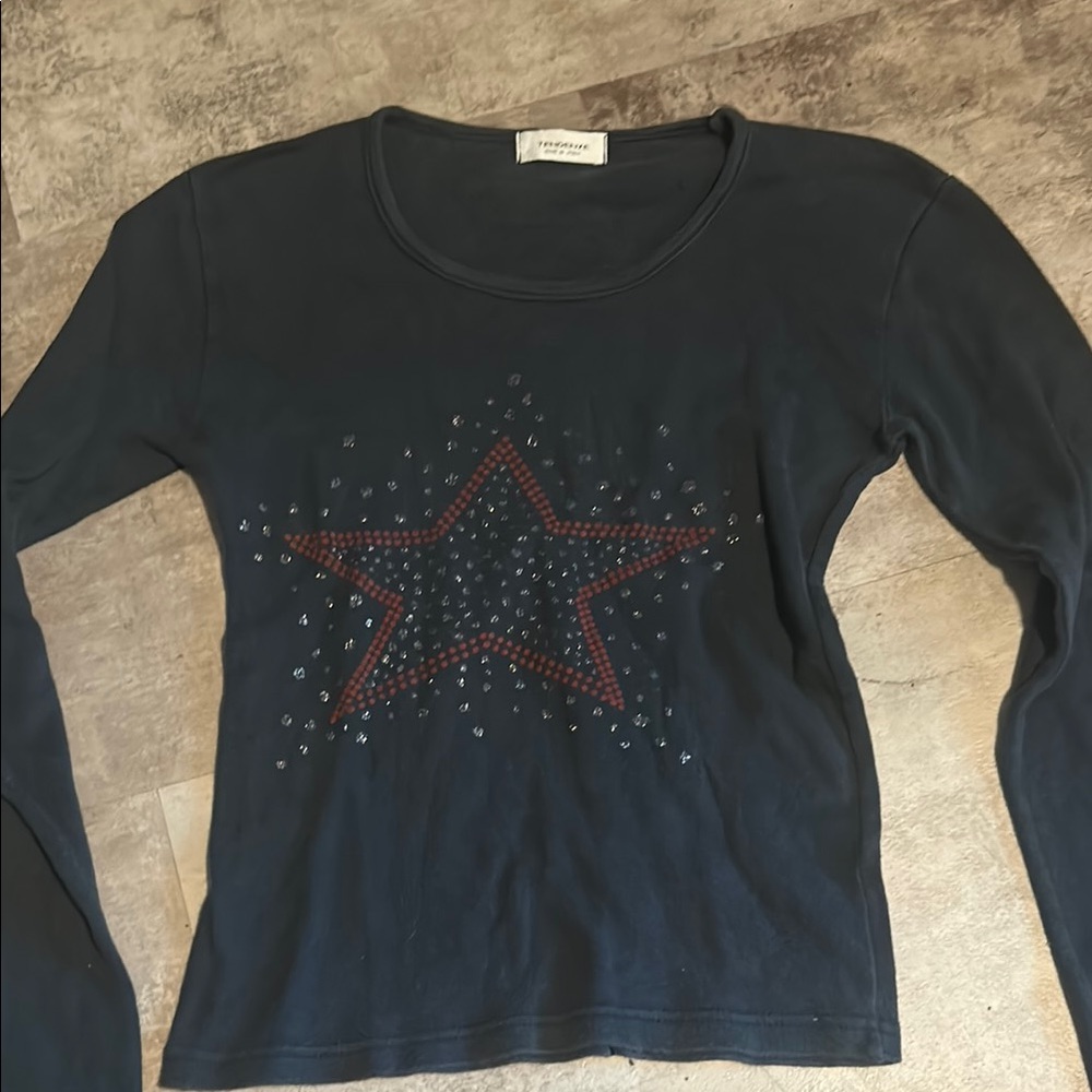Black Fitted Embellished Long Sleeve T-Shirt